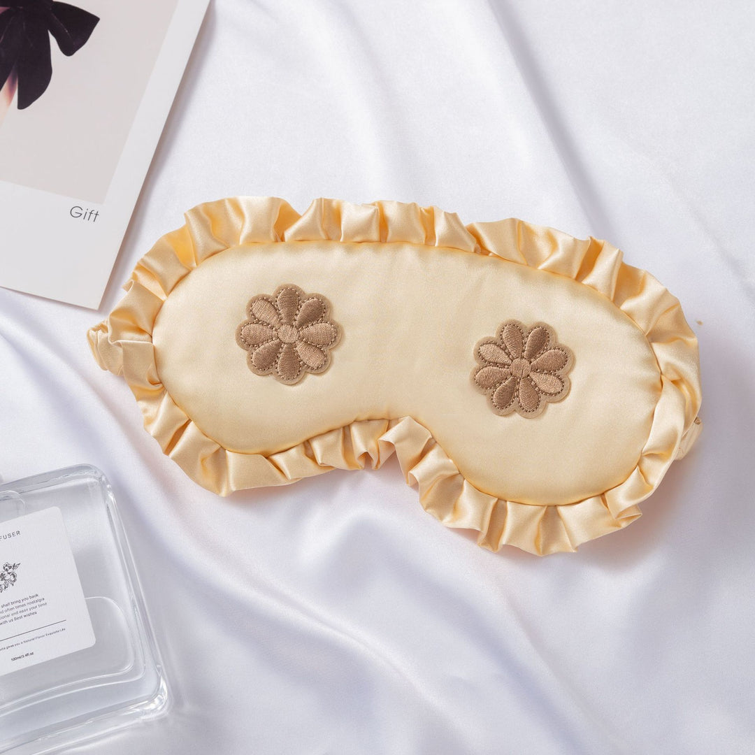 Women's embroidered satin sleep mask with gathered ruffled edge and soft padding Stornfield