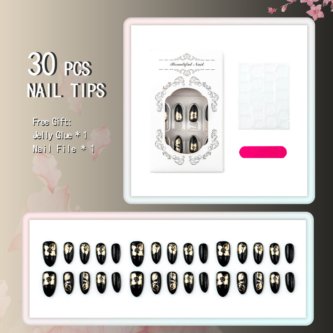 Artificial nail set with elegant 3D flowers and glamorous decorations Stornfield