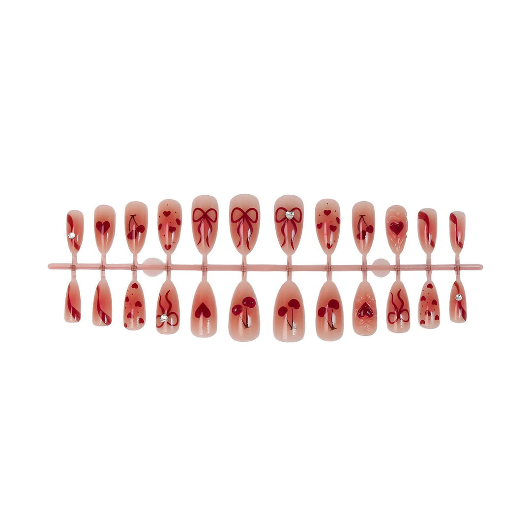 Artificial nail set with romantic heart and cherry motifs Stornfield