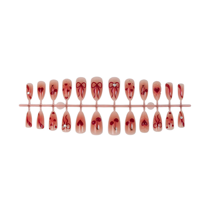 Artificial nail set with romantic heart and cherry motifs Stornfield