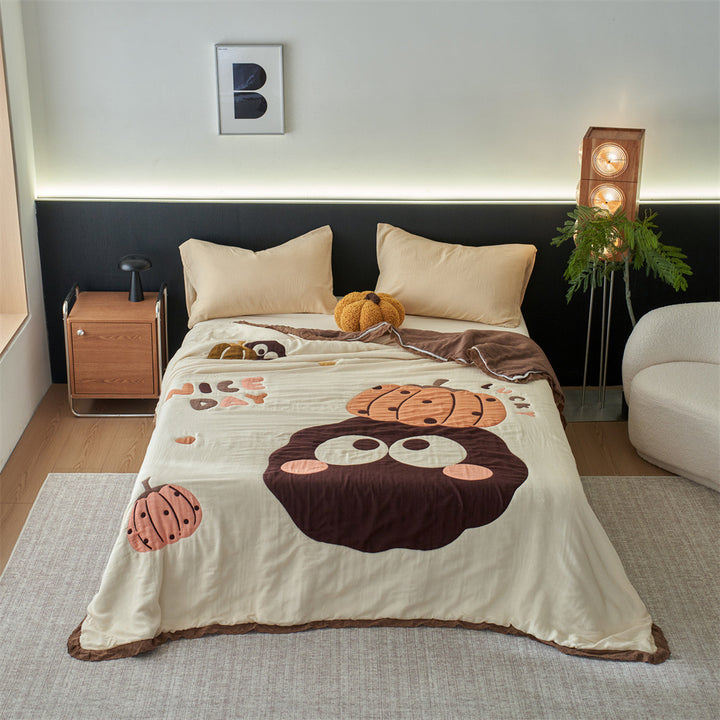 Quilted Cartoon Cotton Duvet Cover Set with Soft Reversible Sherpa Lining