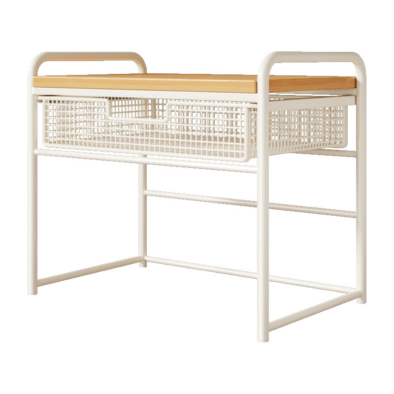 Two Tier Metal and Wood Printer Stand with Sliding Mesh Drawer and Under-Shelf Storage