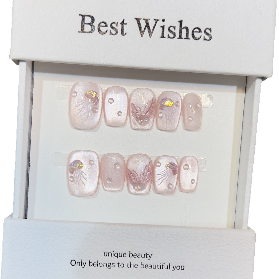 Elegant Press-On Nail Art Set with 3D Flourish Design Stornfield