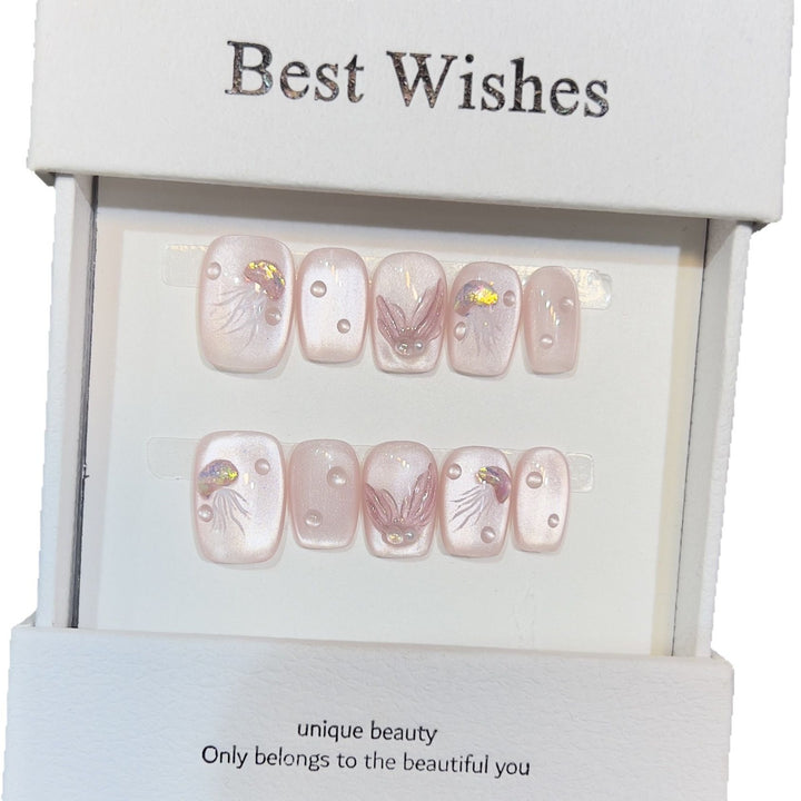 Elegant Press-On Nail Art Set with 3D Flourish Design Stornfield