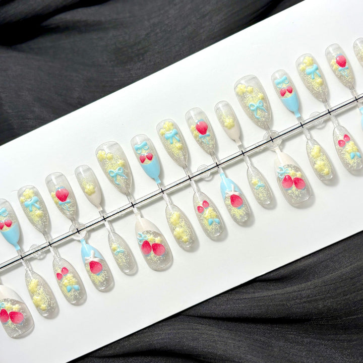 Creative Press-On Nail Art Set with Whimsical Floral Designs