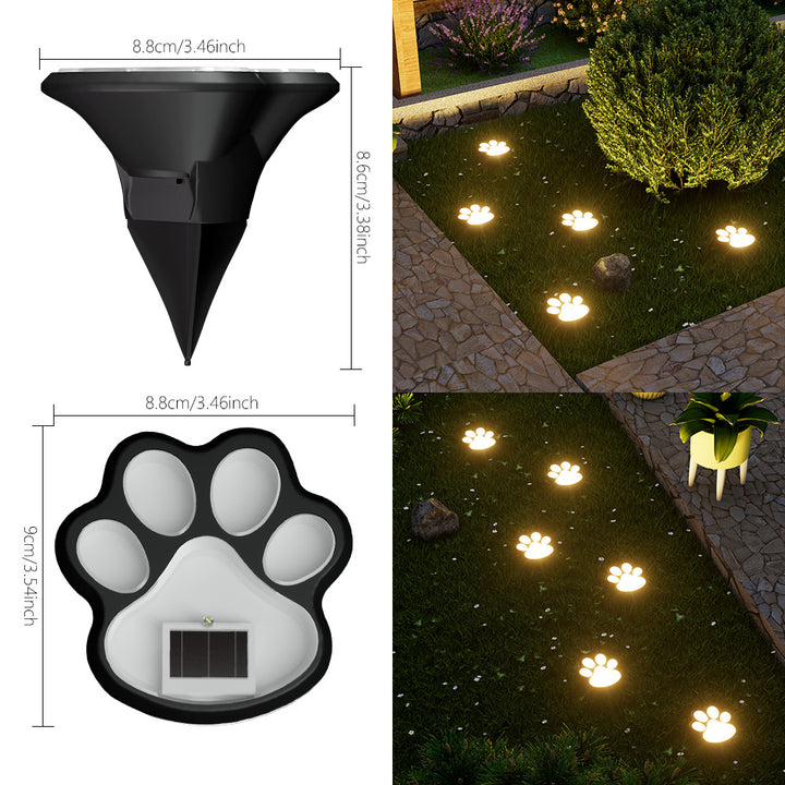 Paw Print Solar Garden Pathway Stake Lights With Integrated Panel And Ground Spike Mount Stornfield