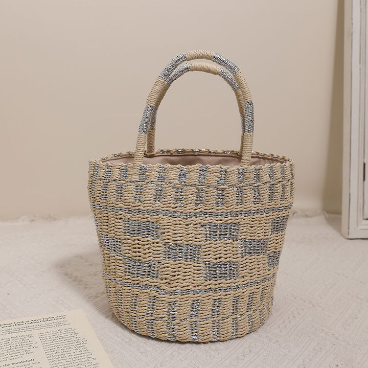 Handcrafted basket bag with modern geometric pattern Stornfield