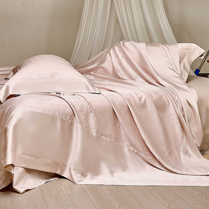 Silky Jacquard Satin Duvet Cover and Pillowcase Set with Subtle Floral Embossed Weave