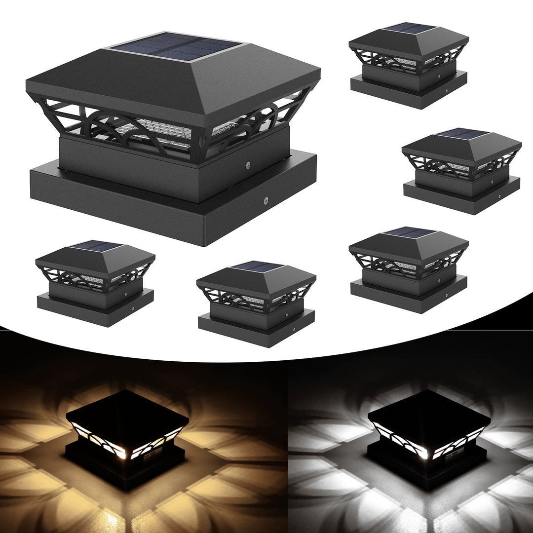 Decorative Solar LED Post Cap Projector Light With Ornate Cutout Pattern Stornfield