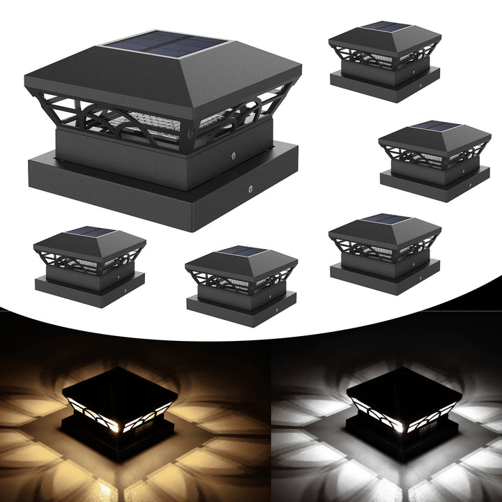 Decorative Solar LED Square Fence Post Cap With Lattice Pattern And Dual-Mode Warm And Cool Lighting Stornfield