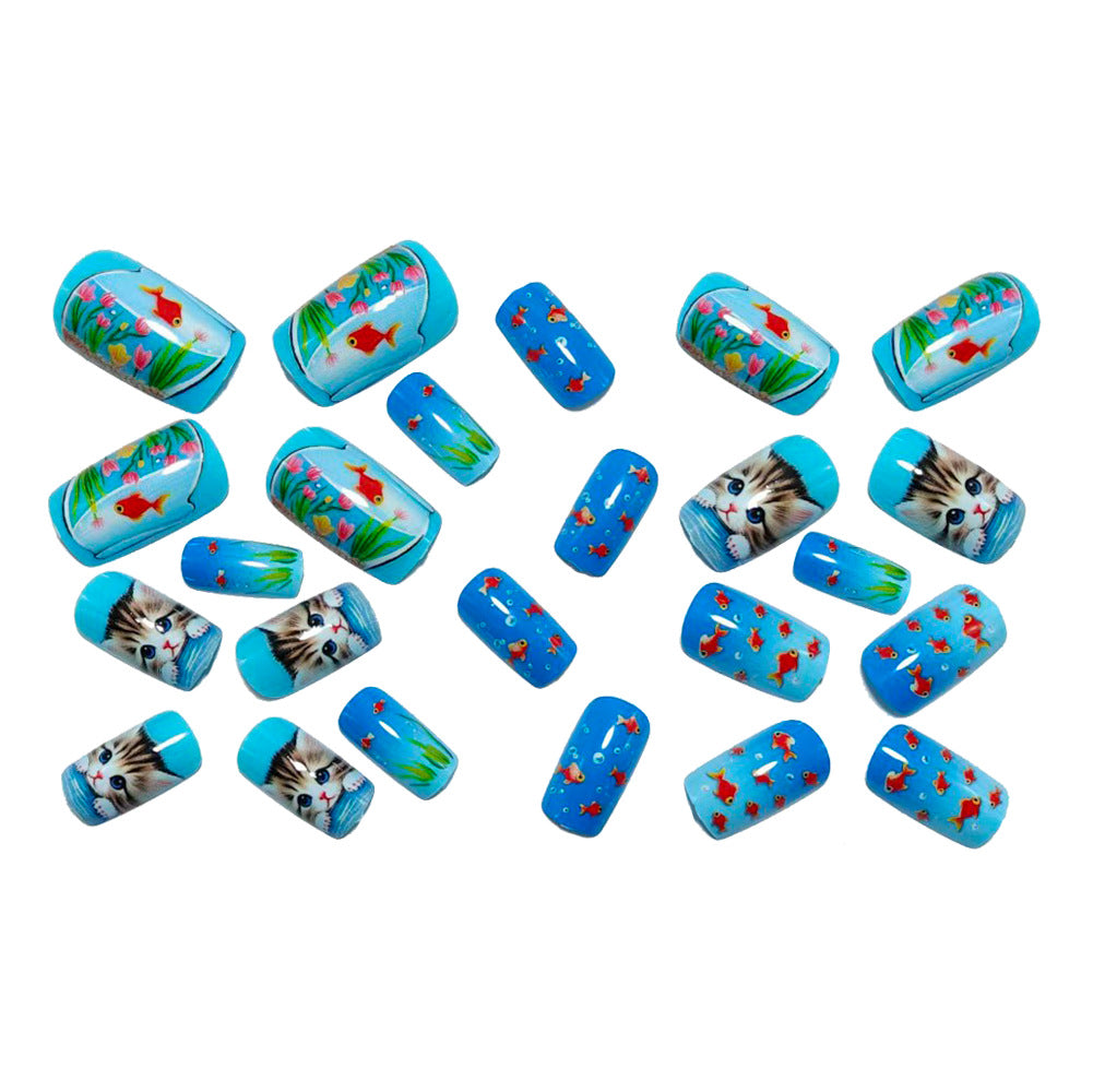 Nail art with playful cat and fish design Stornfield