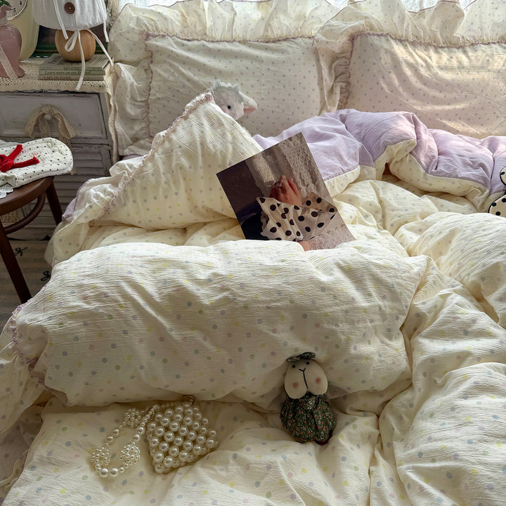 Ruffled Polka Dot Duvet Cover Set