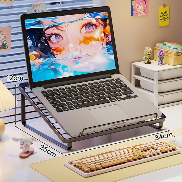 Ergonomic Elevated Metal Laptop Riser Stand with Cooling Vent and Keyboard Storage