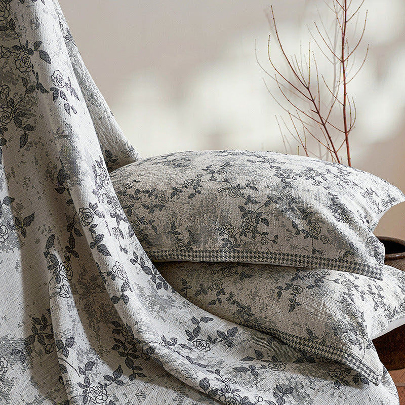 Reversible Cotton-Linen Floral Quilt Coverlet Set