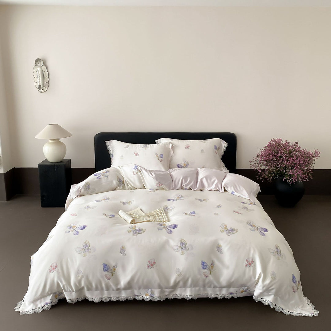 Luxury Lace-Trim Satin Duvet Cover Set