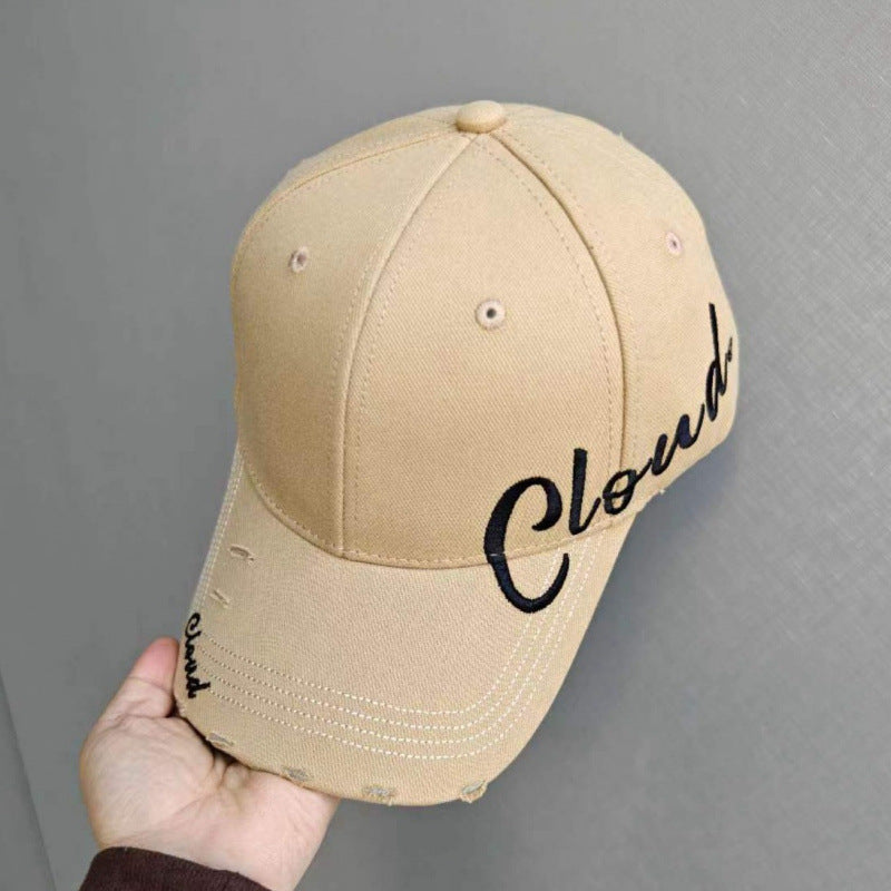 Women's Distressed Cotton Baseball Cap with Scripted Design Stornfield