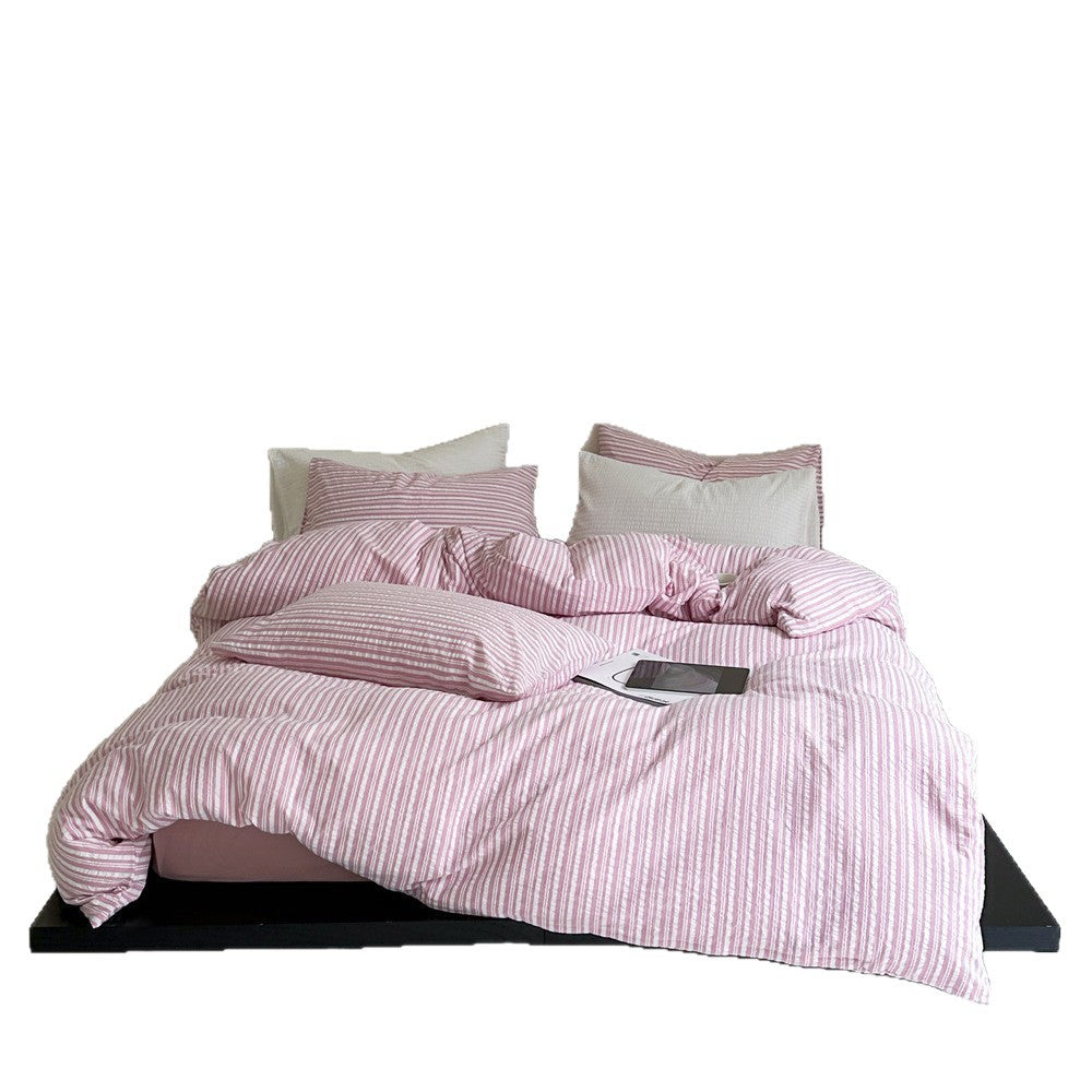 Noble bed linen set made of cotton percale with fine pinstripe structure and hotel closure