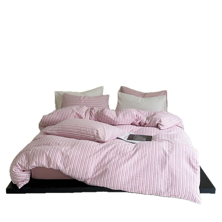 Noble bed linen set made of cotton percale with fine pinstripe structure and hotel closure