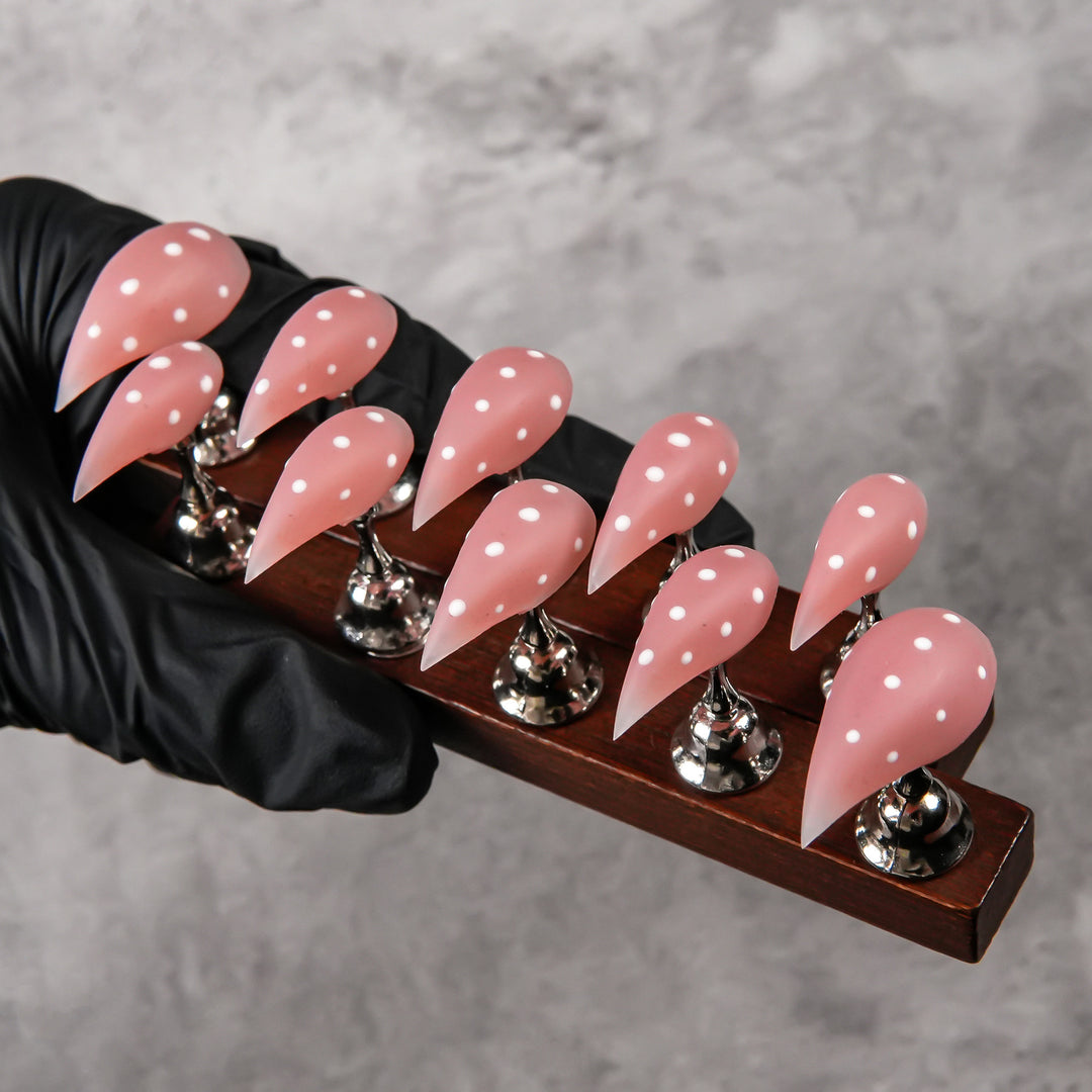 Elegant Stiletto Press-On Nails with Polka Dot Design
