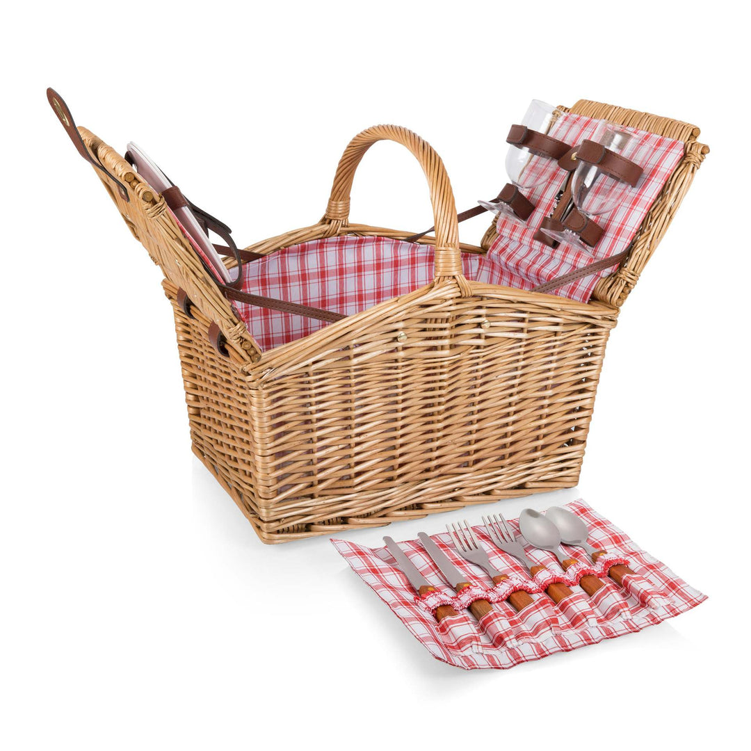Women's picnic basket with integrated dish set and sturdy carrying handles Stornfield