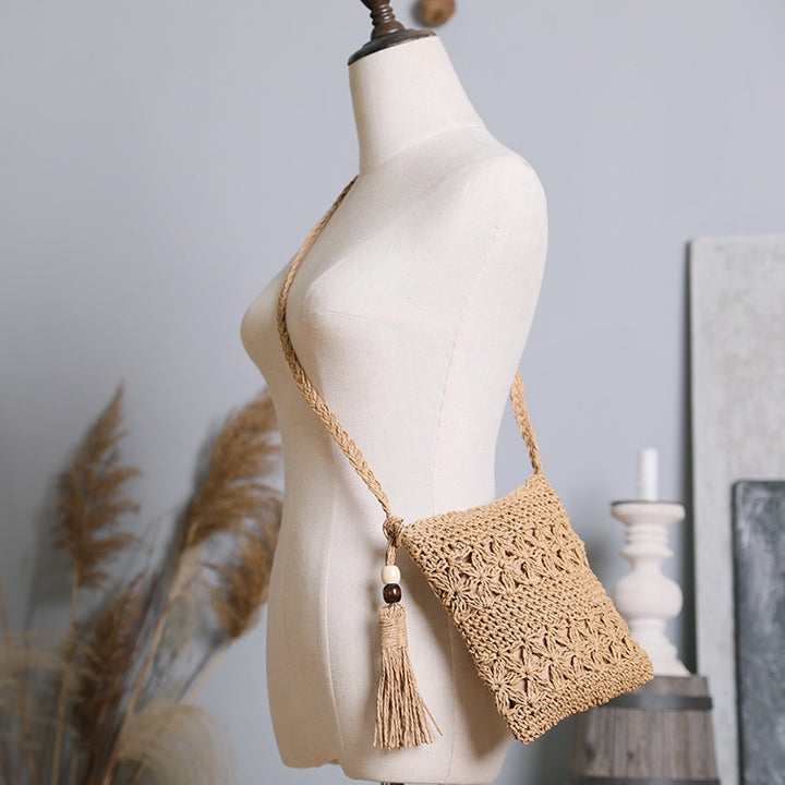 Handmade macrame shoulder bag with tassel detail Stornfield