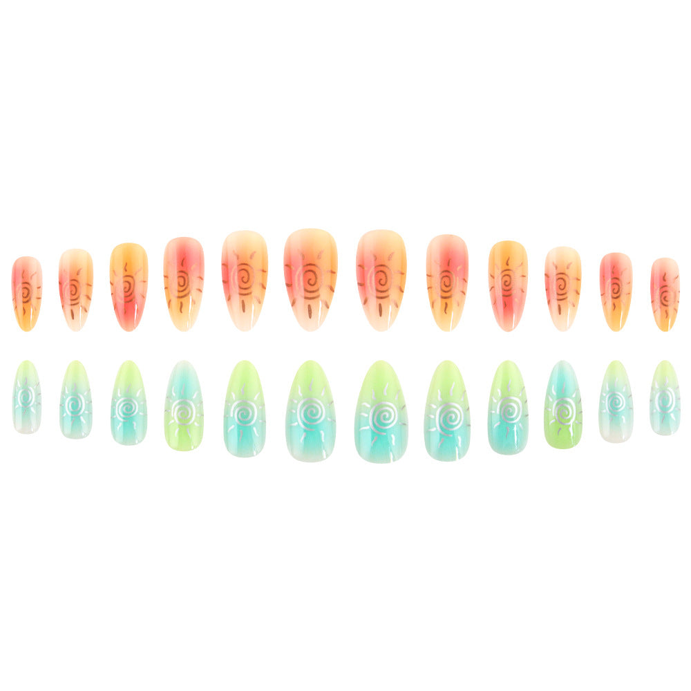 Artistic Press-On Nail Set Featuring Sun Designs Stornfield