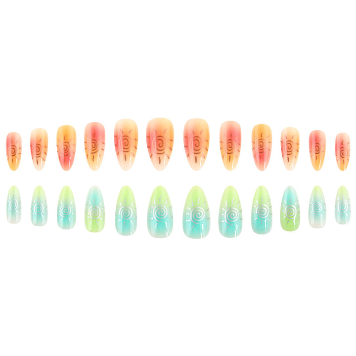 Artistic Press-On Nail Set Featuring Sun Designs Stornfield