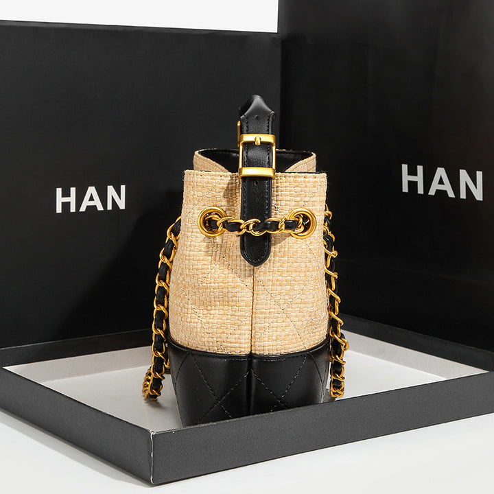 Stylish Chain-Trimmed Bucket Handbag