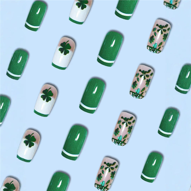 Artistic Shamrock-Themed Press-On Nail Set Stornfield