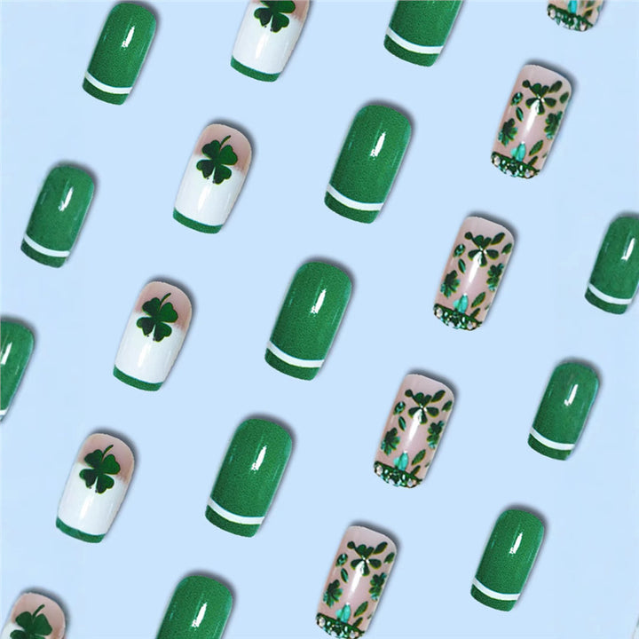 Artistic Shamrock-Themed Press-On Nail Set Stornfield