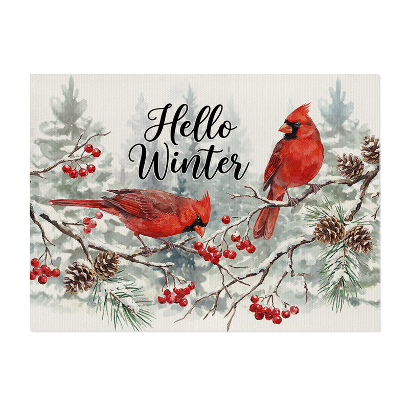 Festive Cotton-Linen Holiday Banner Tapestry with Illustrated Pine Trees and 'Merry Christmas' Script