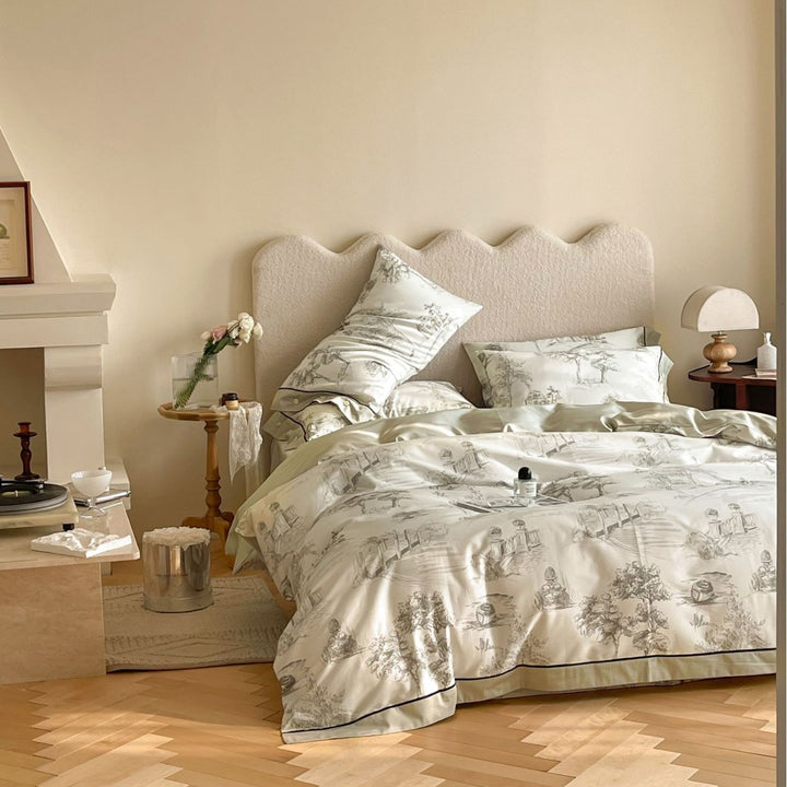 Luxurious Sateen Cotton Toile Duvet Cover and Pillowcase Bedding Set