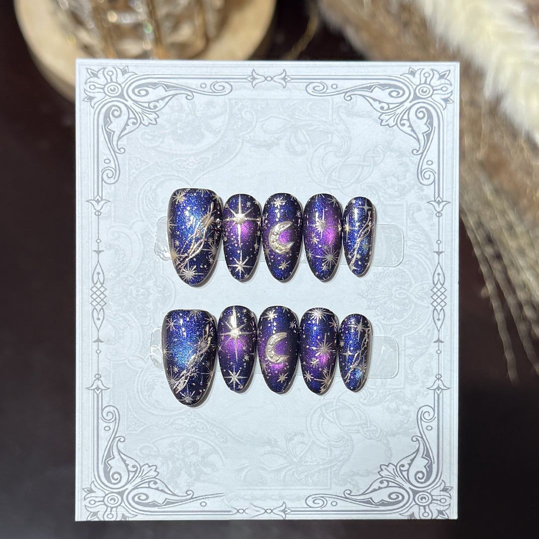 Decorative Press-On Nail Set with Celestial Accents Stornfield