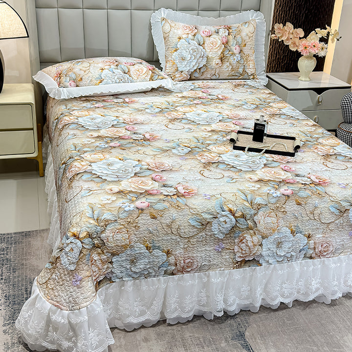 Floral Pattern Quilted Bedding Set