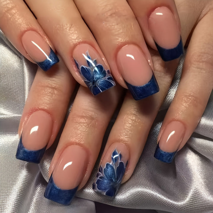 Artificial nails with blooming flower design and elegant French tip Stornfield