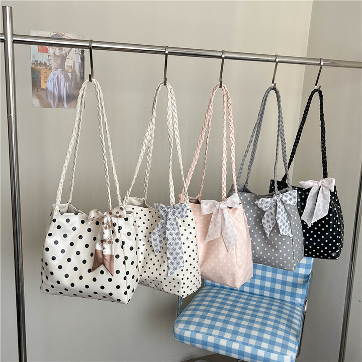 Playful Bow-Accent Polka Dot Tote Bag