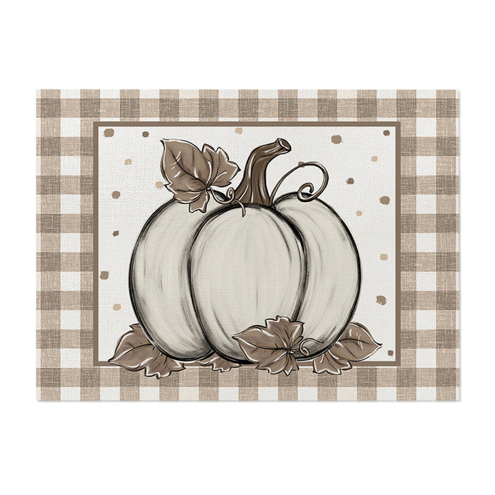 Rectangular Linen-Texture Table Placemat with Watercolor White Pumpkin & Fall Foliage Print