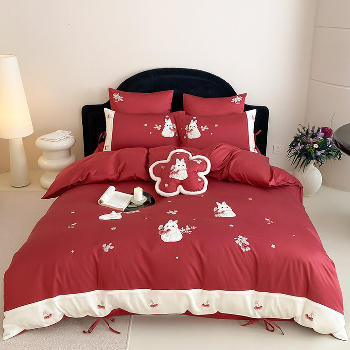 Embroidered Cotton Sateen Duvet Cover Set with Decorative Pillow Shams