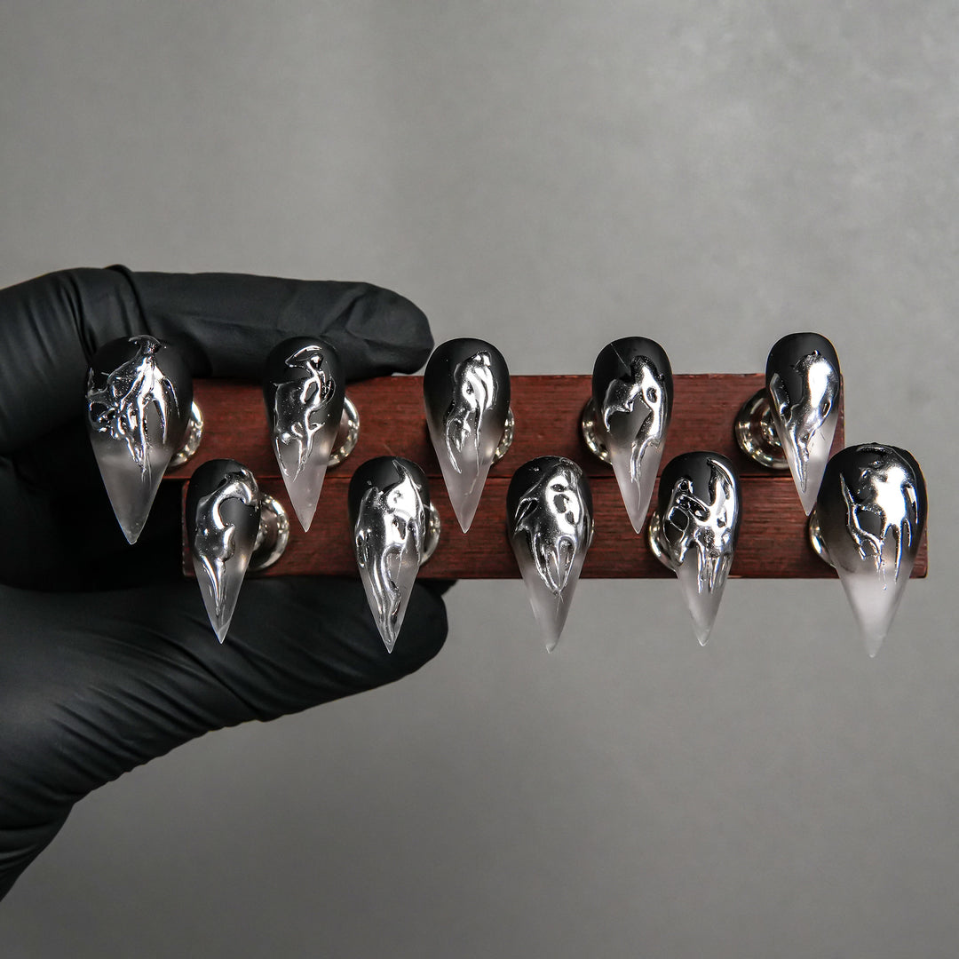 Artistic Stiletto Press-On Nail Set with Unique Gothic Design