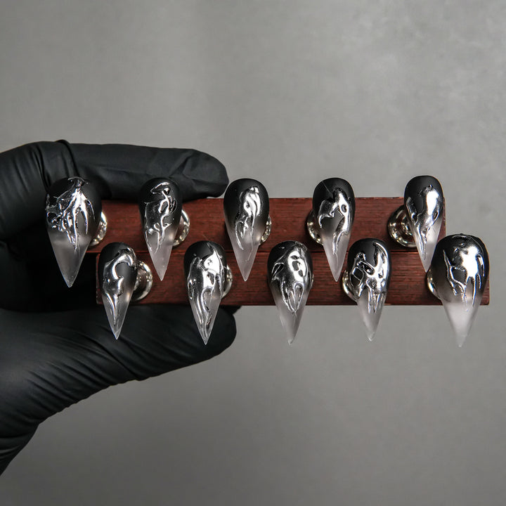 Artistic Stiletto Press-On Nail Set with Unique Gothic Design