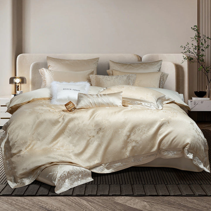 Luxury Jacquard Satin Duvet Cover and Pillow Sham Bedding Set with Embroidered Border