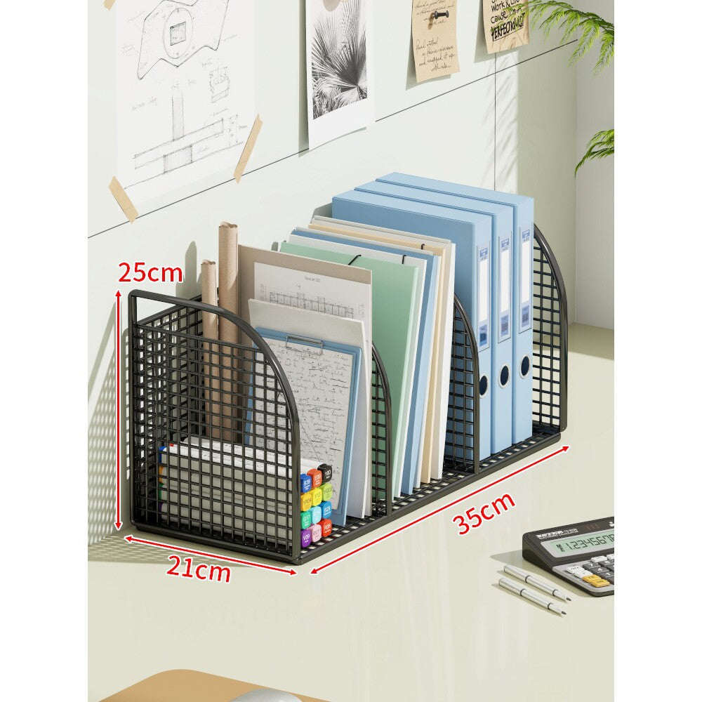 Multi-Tier Angled Metal Mesh Desktop File and Folder Organizer