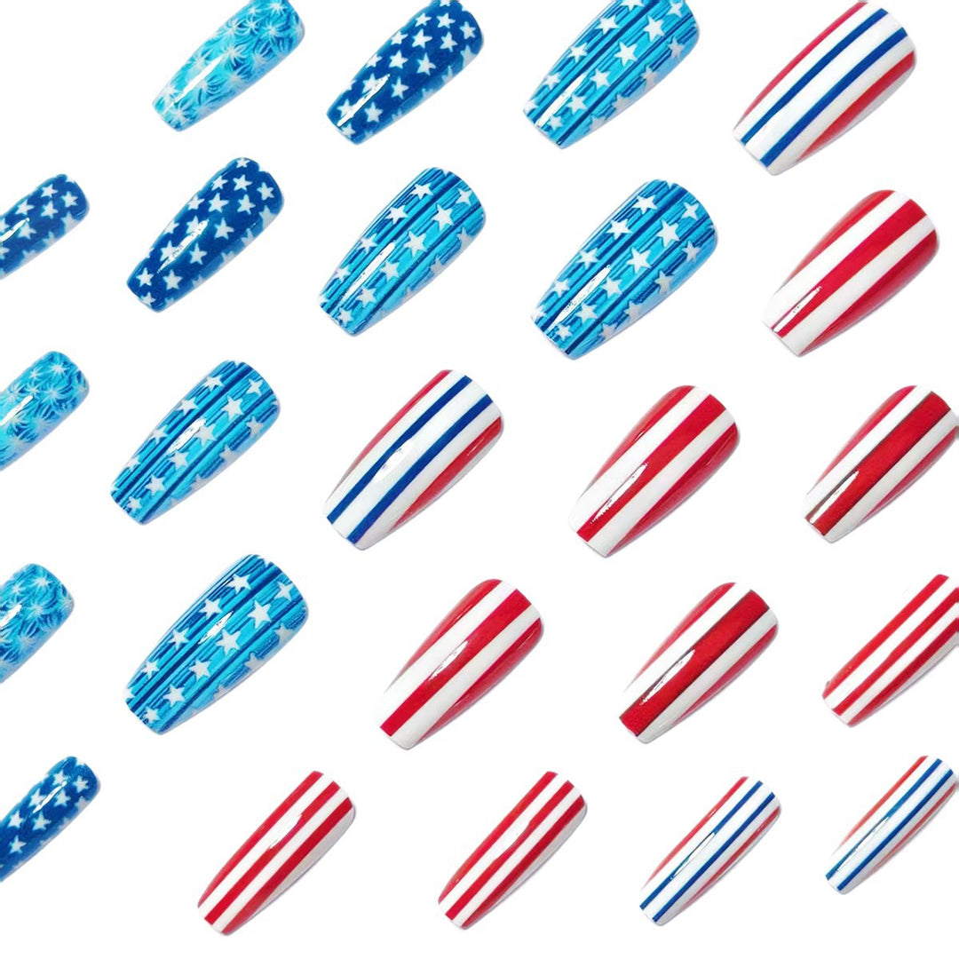Artificial nails with patriotic stars and stripes design Stornfield