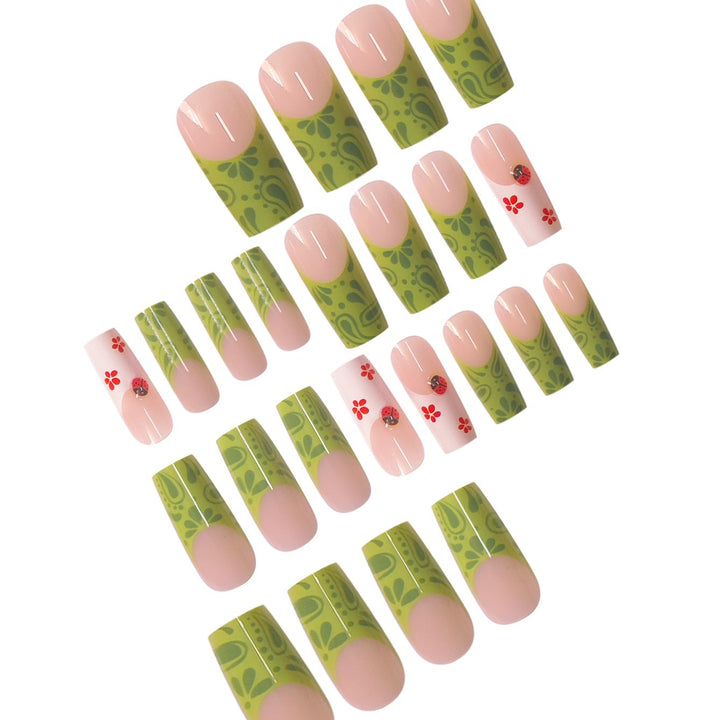 Floral Design Press-On Nails with Leaf Accents Stornfield