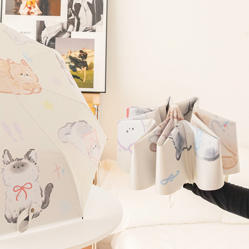 Women Folding Umbrella with Lovely Animal Illustrations Stornfield
