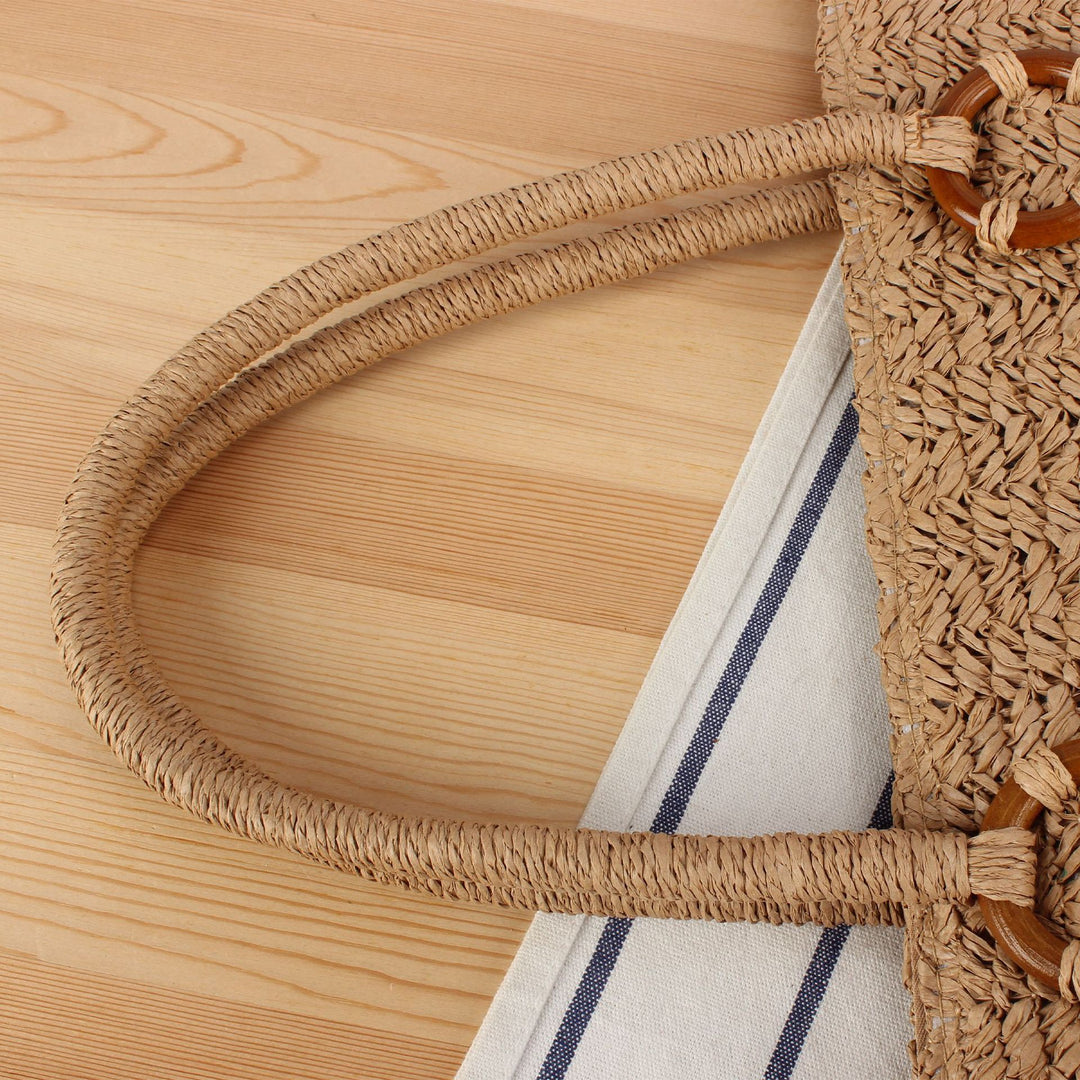 Braided beach bag with wood details Stornfield