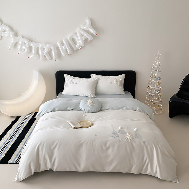 Embroidered Pom-Pom Cotton-Sateen Duvet Cover Set with Decorative Round Cushion