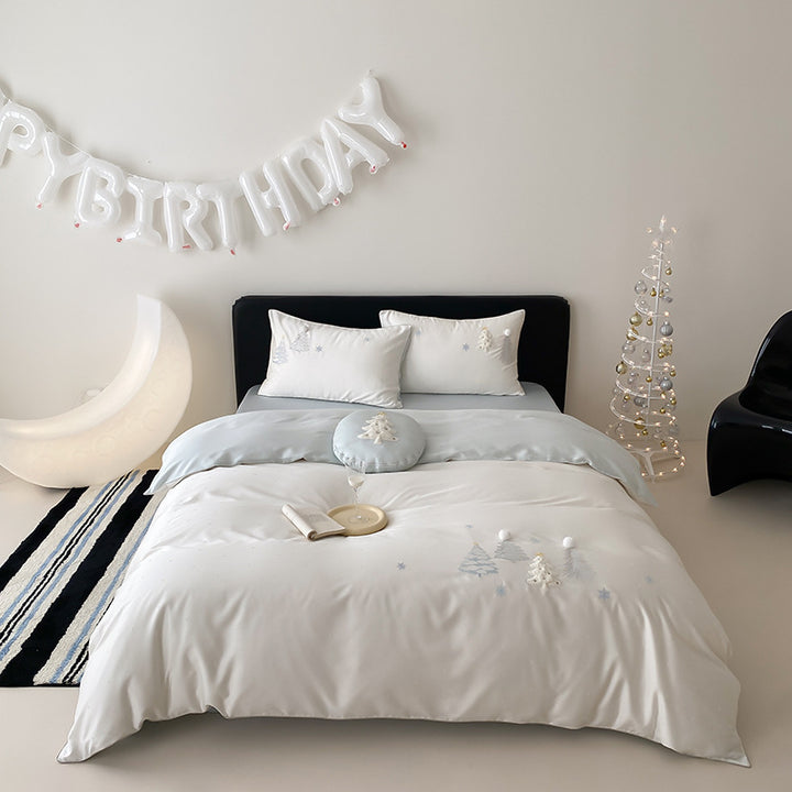 Embroidered Pom-Pom Cotton-Sateen Duvet Cover Set with Decorative Round Cushion
