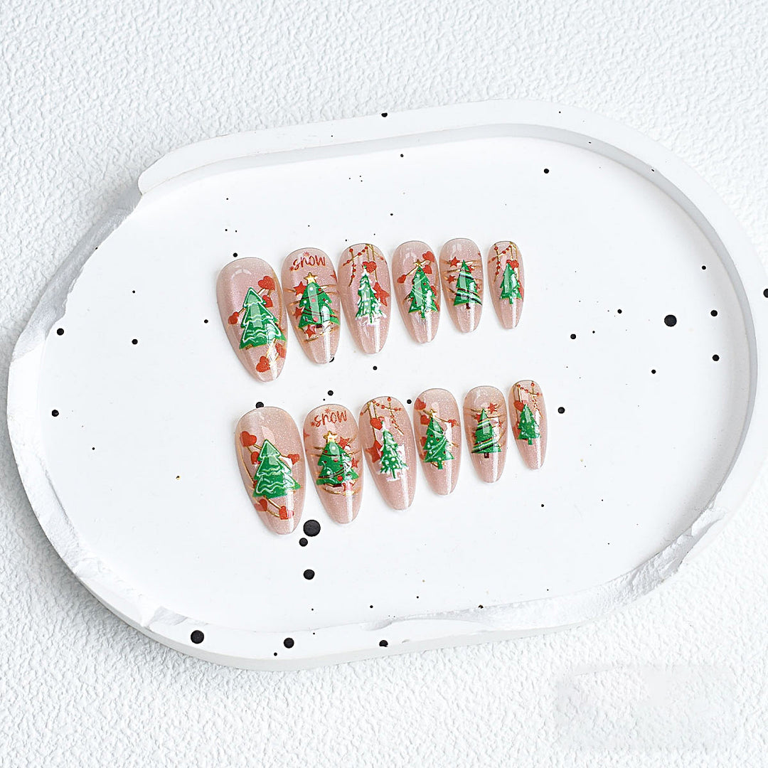Festive Tree-Themed Press-On Nail Set Stornfield