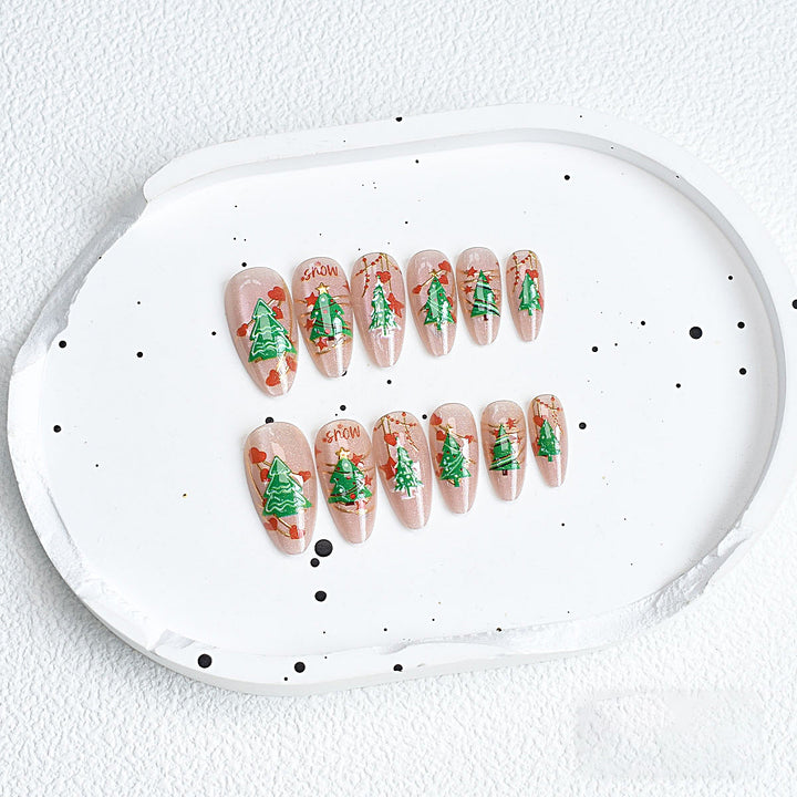 Festive Tree-Themed Press-On Nail Set Stornfield